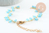 Base de bracelet chaine cheville laiton doré et perles verre turquoise 16.2cm, x1 (G9590)