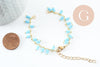 Base de bracelet chaine cheville laiton doré et perles verre turquoise 16.2cm, x1 (G9590)