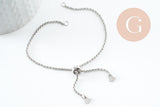 Base de bracelet chaine rolo réglable acier 304 inoxydable platine 25cm, x1 (G9496)