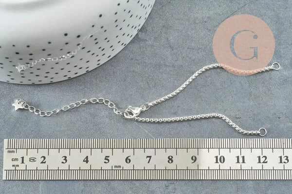 Base de bracelet chaine vénitienne acier 304 inoxydable platine 15.5cm, x1 (G9448)