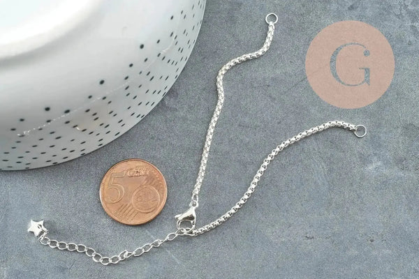 Base de bracelet chaine vénitienne acier 304 inoxydable platine 15.5cm, x1 (G9448)