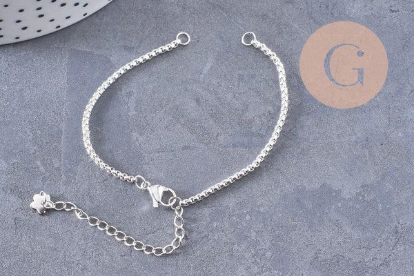 Base de bracelet chaine vénitienne acier 304 inoxydable platine 15.5cm, x1 (G9448)