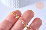 Base de bracelet fin acier inoxydable doré 14k résine multicolore rose avec anneaux 16.5mm, x1 (G5807)