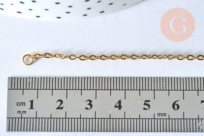 Base de bracelet fine maille acier 304 inoxydable doré 14k avec anneaux 18cm, x1 (G5436)