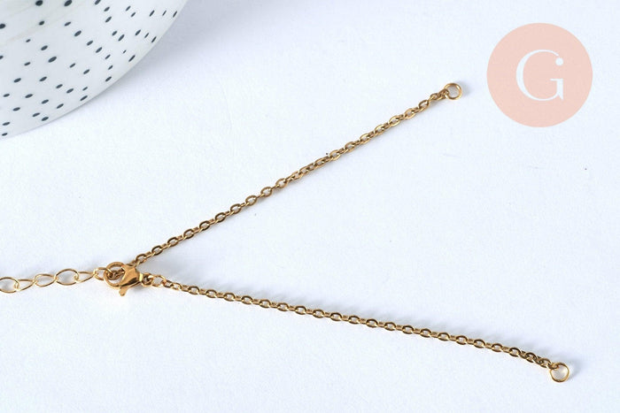 Base de bracelet fine maille acier 304 inoxydable doré 14k avec anneaux 18cm, x1 (G5436)