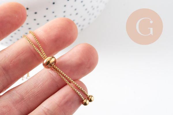 Base de bracelet réglable acier doré 14k chaine vénitienne 22cm,création bijoux sans nickel,bracelet acier inoxydable , x1 G5686