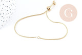Base de bracelet réglable acier doré 304 inoxydable, 14k maille serpent, 23cm, x1 (G5688)