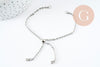 Base de bracelet réglable chaine forçat acier inoxydable platine finition zircon 2mm/ 26.6cm, x1 (G10230)