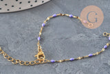 Base de bracelet réglable chaine résine violette acier 304 inoxydable doré 14.3cm, x1 (G11364)-Bracelets-Gingerlily Perles