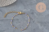 Base de bracelet réglable chaine résine violette acier 304 inoxydable doré 14.3cm, x1 (G11364)-Bracelets-Gingerlily Perles