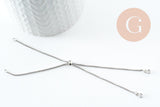 Base de bracelet réglable chaine rolo acier inoxydable platine finition zircon 1.2mm/ 26.6cm, x1 (G9493)