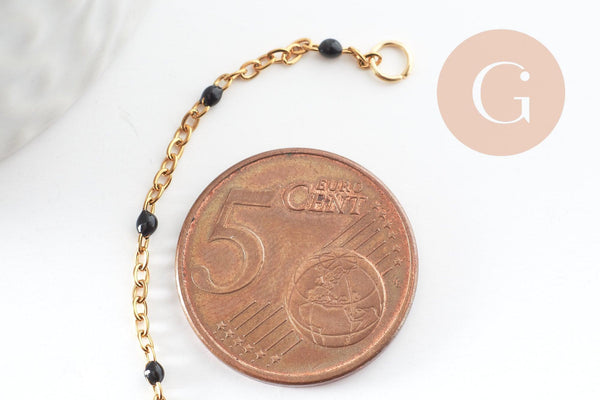 Base de bracelet réglable chaine satellite acier 304 doré inoxydable résine noire 16.5cm, x1 (G9594)