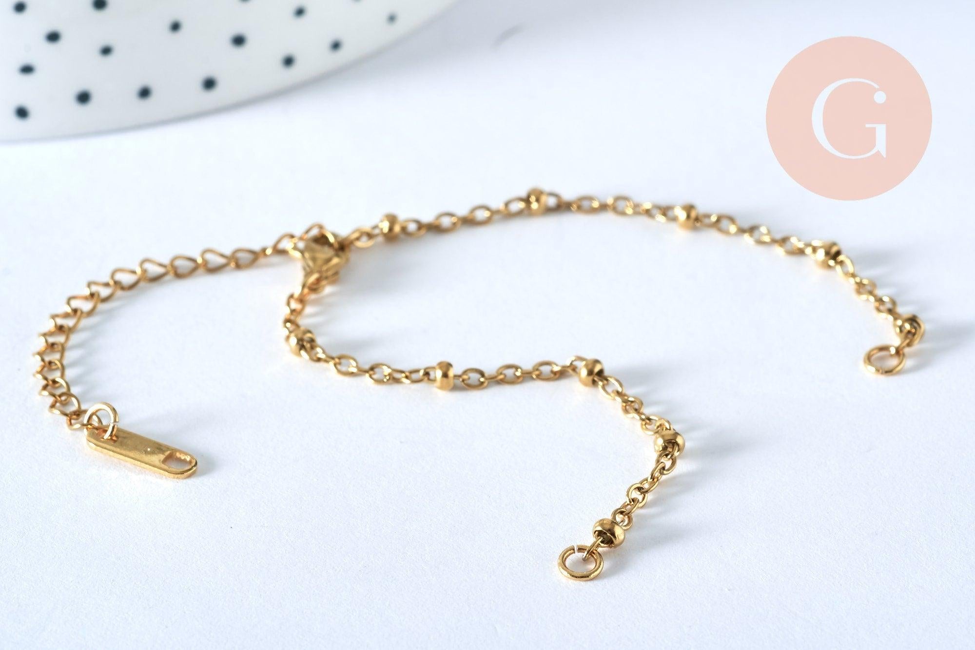 Base de bracelet réglable satellite or acier 14k 15.8cm, sans nickel, bracelet or acier inoxydable, x1 G5968