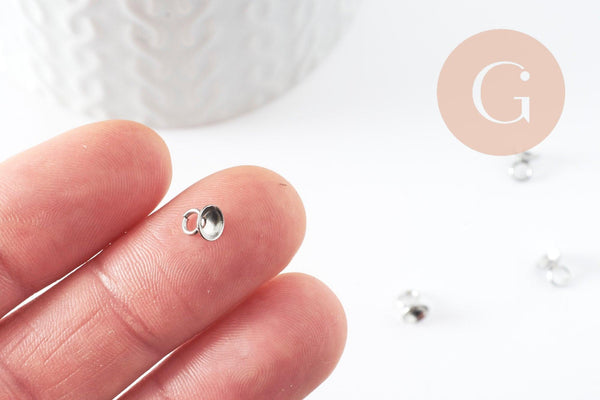 Bélière pendentif coupelle en acier platine 201 inoxydable 5.5mm, x5 (G9704)