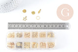Boite Kit mix de 12 types de fournitures et perles zamac laiton doré, x1 (G8843)