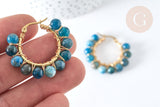 Boucles Créoles Apatite naturelle ronde acier doré 32.5~33.5mm, la paire (G7576)