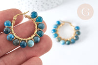 Boucles Créoles Apatite naturelle ronde acier doré 32.5~33.5mm, la paire (G7576)