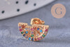 Boucles arc-en-ciel puces laiton doré zircons multicolore 12mm, la paire (G3776)