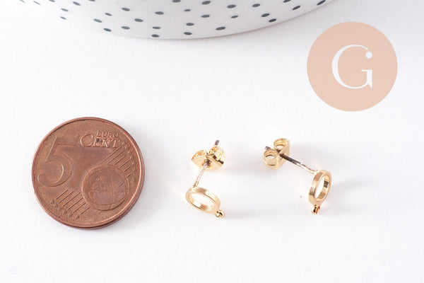 Boucles cercle avec anneau doré laiton 18k tige argent 935 14mm, la paire (G1893)