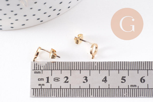Boucles cercle avec anneau doré laiton 18k tige argent 935 14mm, la paire (G1893)