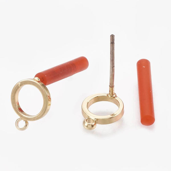 Boucles cercle avec anneau doré laiton 18k tige argent 935 14mm, la paire (G1893)