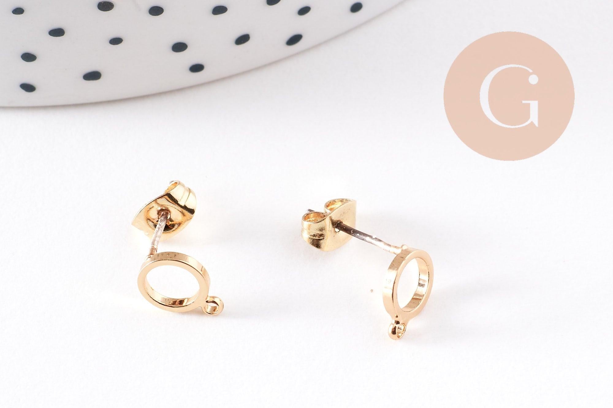 Boucles cercle avec anneau doré laiton 18k tige argent 935 14mm, la paire (G1893)