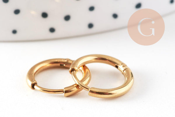 Boucles créoles minimalistes acier 304 inoxydable doré IP 18K 14mm, la paire (G3467)