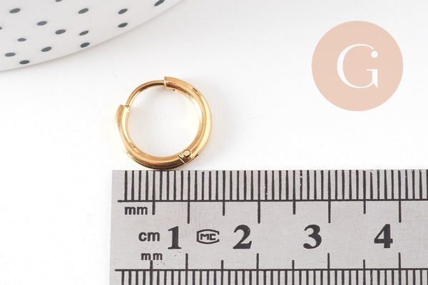 Boucles créoles minimalistes acier 304 inoxydable doré IP 18K 14mm, la paire (G3467)