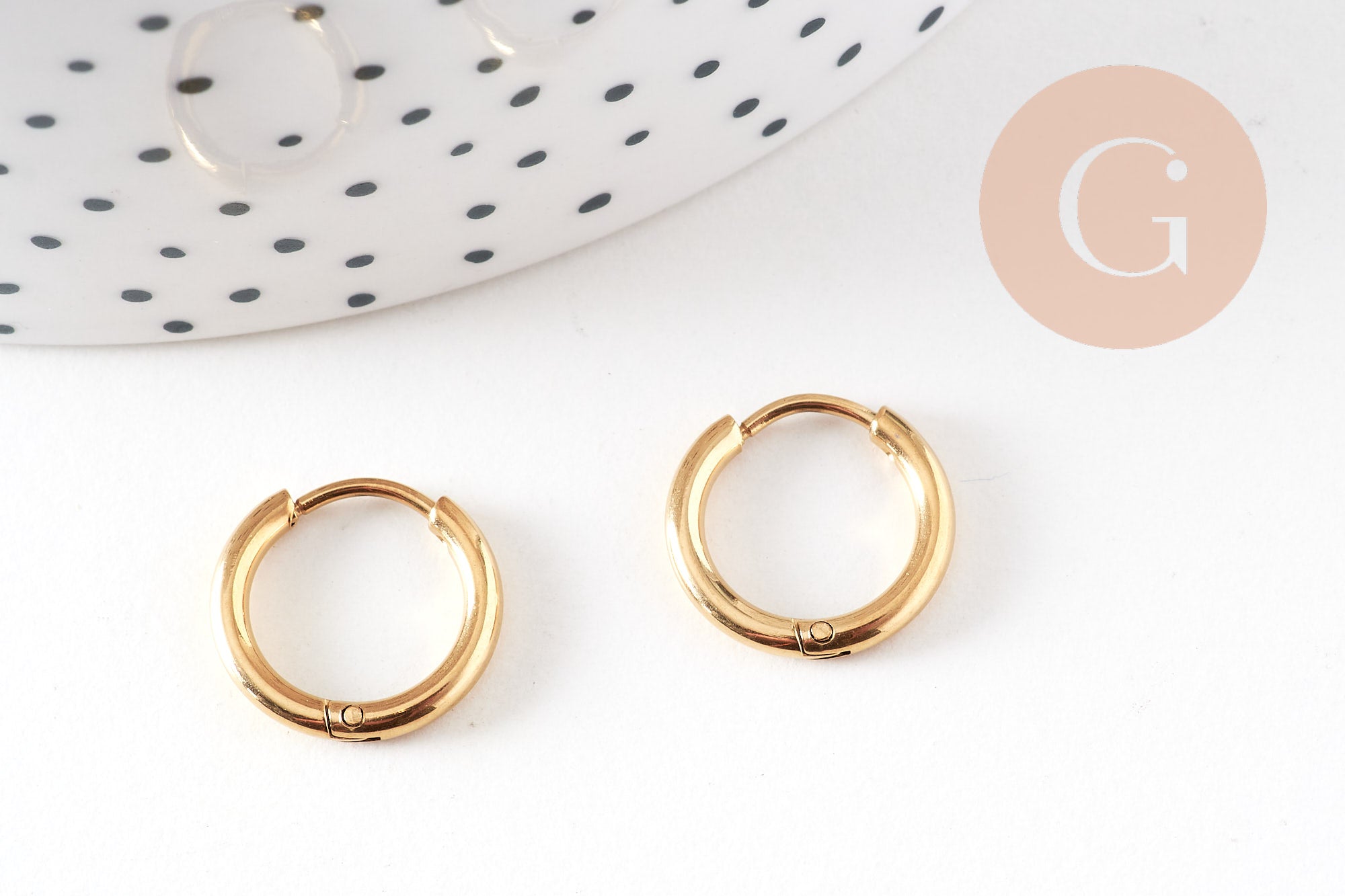 Boucles créoles minimalistes acier 304 inoxydable doré IP 18K 14mm, la paire (G3467)
