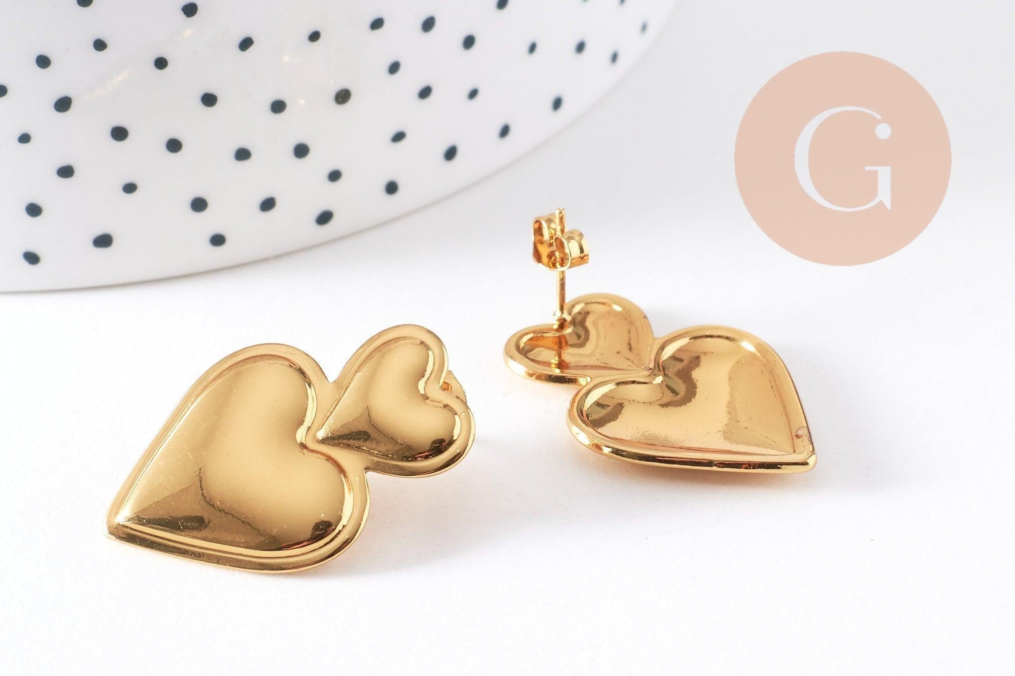 Boucles d'oreille coeur acier 304 inoxydable doré IP 18K 31mm, la paire (G10280)