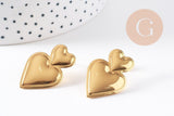 Boucles d'oreille coeur acier 304 inoxydable doré IP 18K 31mm, la paire (G10280)