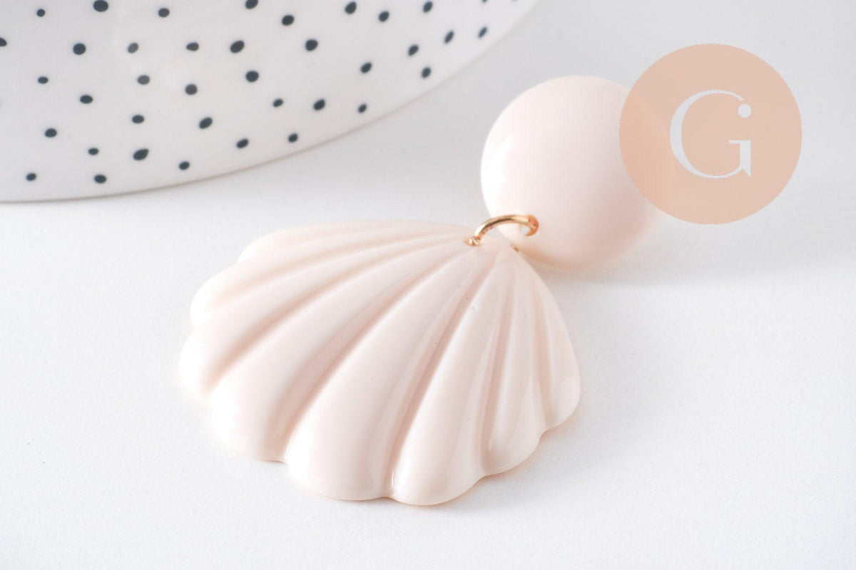 Boucles d'oreille coquillage résine colorée acier 316 inoxydable doré 59mm, la paire (G10354)