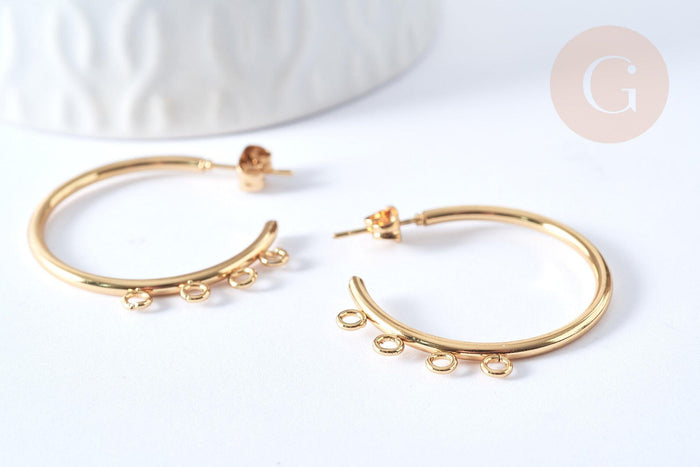 Boucles d'oreilles Anneau demi-créole puce acier 304 inoxydable doré 33.5mm doré, la paire (G4089)