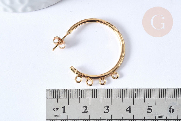 Boucles d'oreilles Anneau demi-créole puce acier 304 inoxydable doré 33.5mm doré, la paire (G4089)