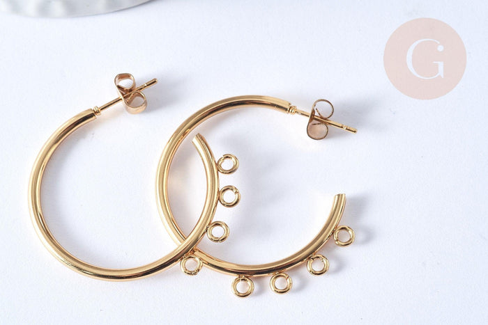 Boucles d'oreilles Anneau demi-créole puce acier 304 inoxydable doré 33.5mm doré, la paire (G4089)