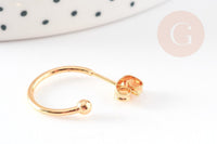 Boucles d'oreilles Anneau demi-créole puce doré 18k tige argent 925 20mm, x2 (G3583)