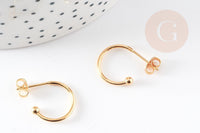 Boucles d'oreilles Anneau demi-créole puce doré 18k tige argent 925 20mm, x2 (G3583)