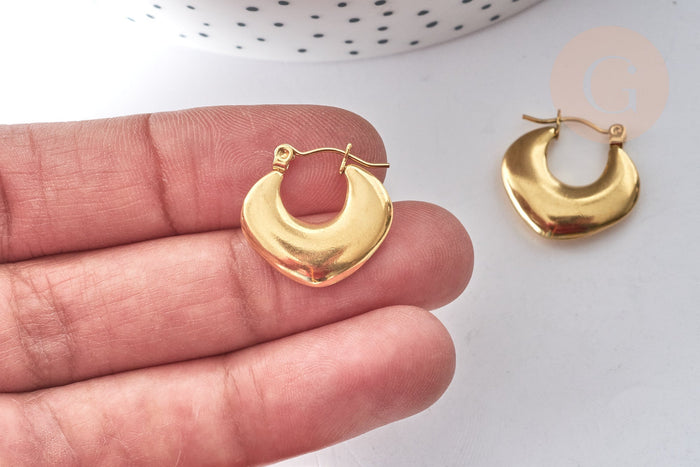 Boucles d'oreilles Créoles Losange acier 304 doré oreilles percées 19mm, la paire (G7974)