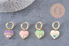 Boucles d'oreilles coeur oeil protecteur émail coloré laiton doré, la paire (G3775)