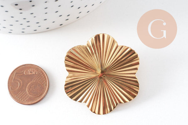 Boucles d'oreilles fleur XL acier inoxydable 304 doré IP 40.5mm, la paire (G10596)