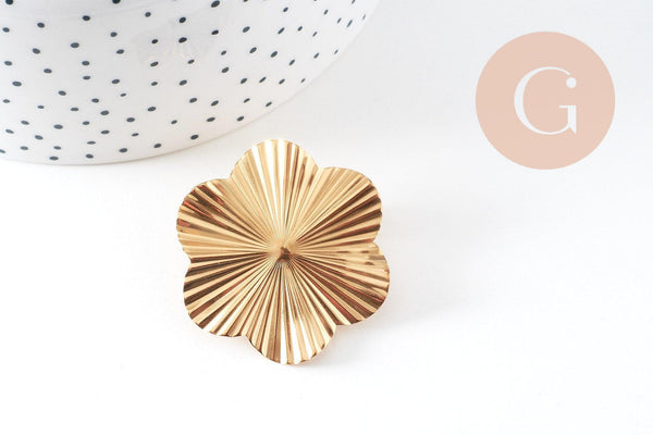 Boucles d'oreilles fleur XL acier inoxydable 304 doré IP 40.5mm, la paire (G10596)