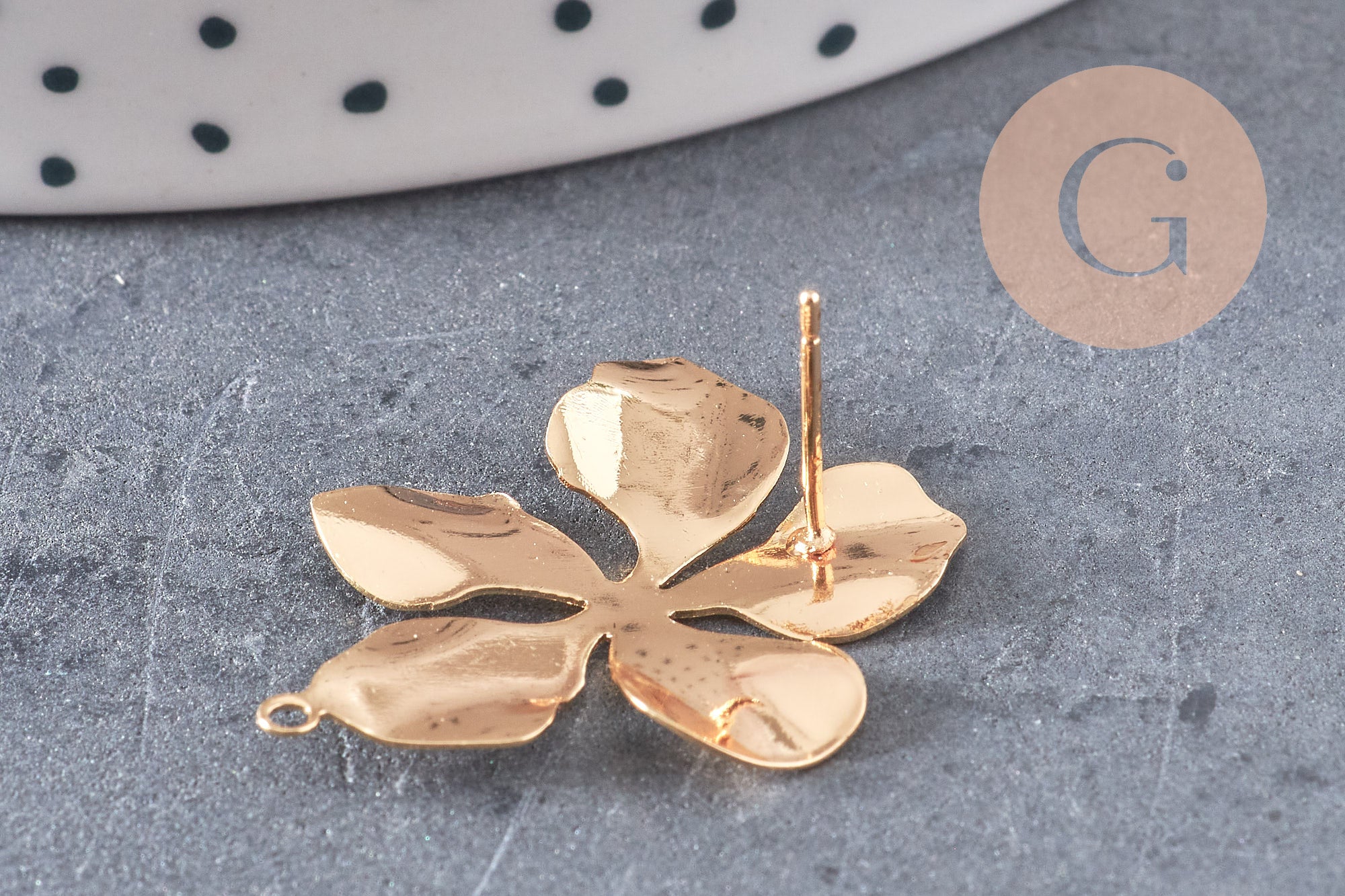 Boucles d'oreilles fleur XL laiton doré 18K 19mm, la paire, (G10757)