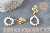 Boucles d'oreilles perles eau douce support coquillage laiton doré 45mm, la paire (G3206)