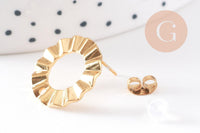 Boucles d'oreilles puce disque texturé acier 304 inoxydable doré IP 18K 18mm, la paire (G10477)