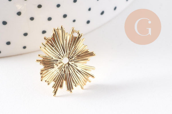 Boucles d'oreilles puce rayons de soleil texturé laiton doré 18K 22mm, la paire (G10476)