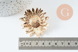Boucles fleur tournesol XXL zamac doré ou platine 50mm, la paire (G9654)