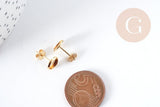 Boucles puce support cabochon rond 6mm laiton doré 16K, la paire (G8922)
