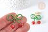 Boucles puces cerise agate rouge perles rocaille acier 304 doré 33mm, la paire (G7477)