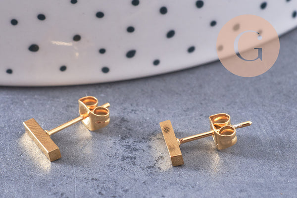 Boucles puces rectangle acier 304 inoxydable doré 6mm, la paire (G0212)