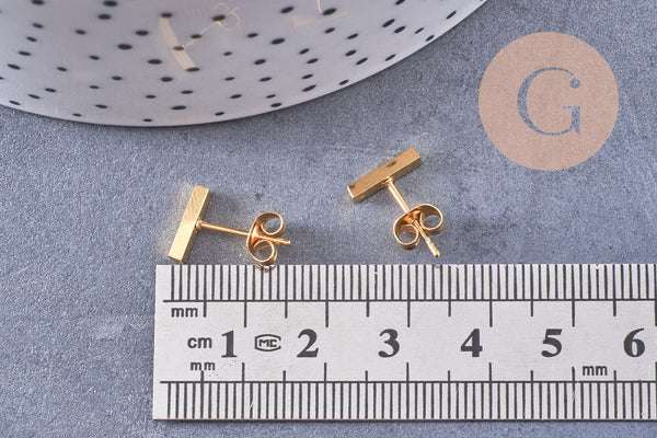 Boucles puces rectangle acier 304 inoxydable doré 6mm, la paire (G0212)